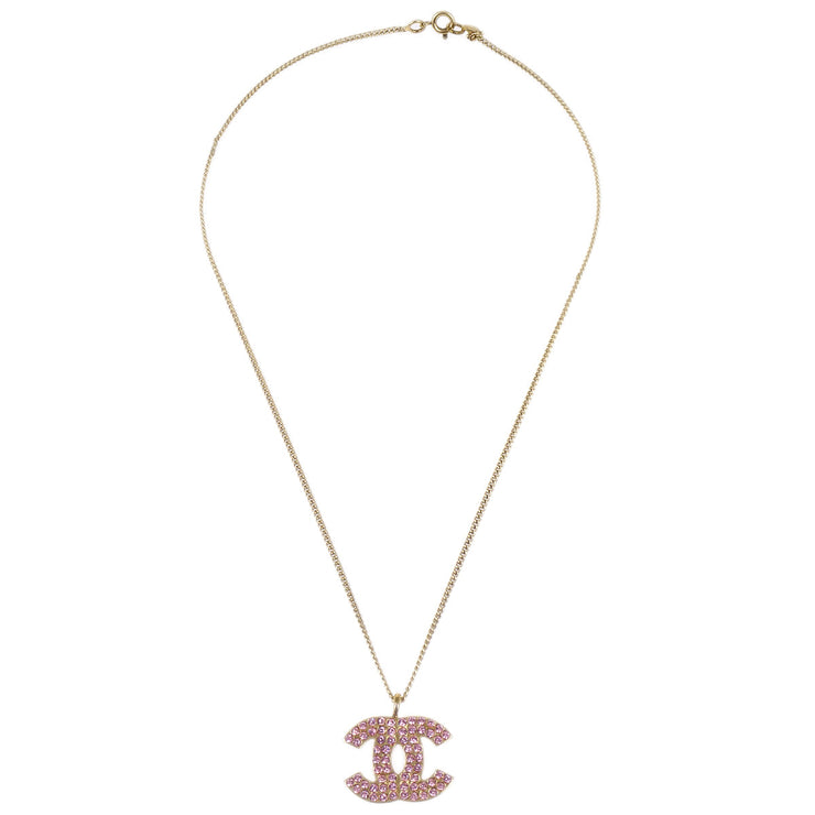 Chanel CC Chain Pendant Necklace Rhinestone Gold 02P