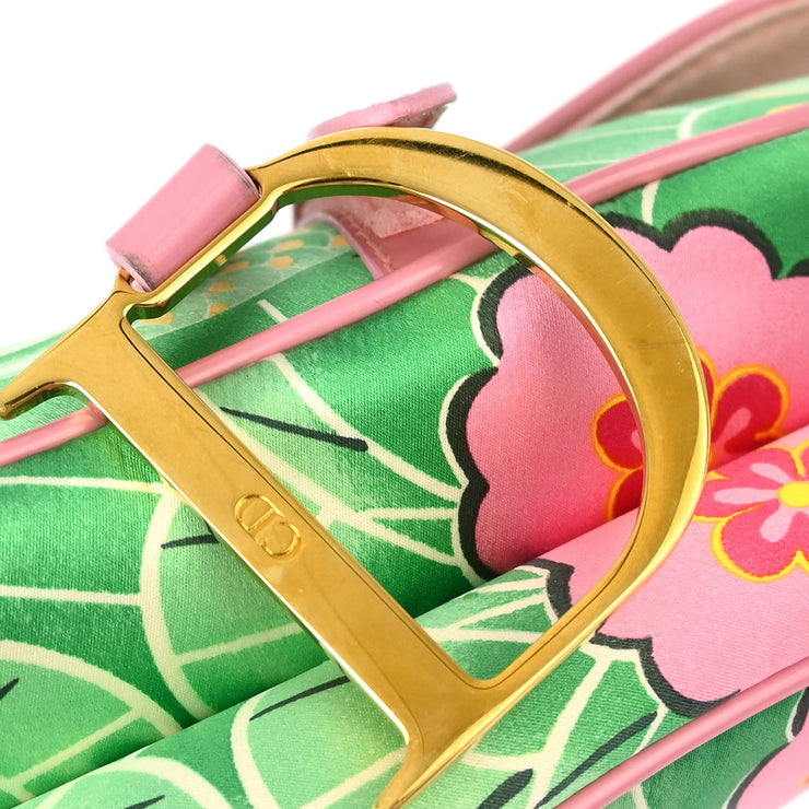 Christian Dior * Green Pink Satin Saddle Handbag