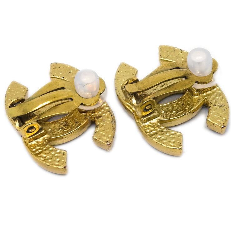 Chanel Gold CC Earrings Rhinestone Clip-On 01A