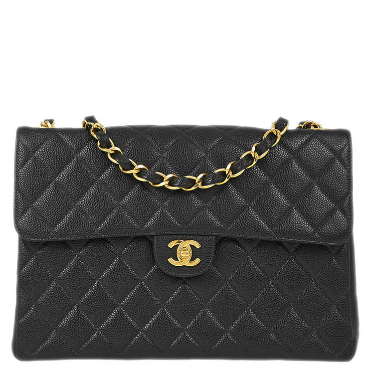 Chanel Black Caviar Jumbo Classic Flap Shoulder Bag