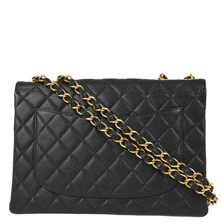 Chanel Black Caviar Jumbo Classic Flap Shoulder Bag