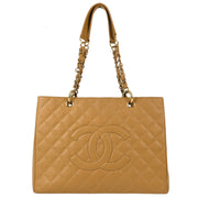 Chanel Beige Caviar Grand Shopping Tote GST Chain Handbag