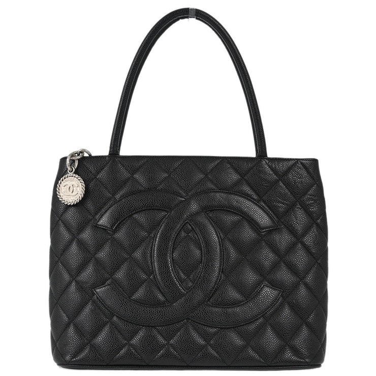 Chanel Black Caviar Medallion Tote Handbag