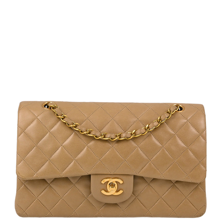 Chanel Beige Lambskin Medium Classic Double Flap Shoulder Bag