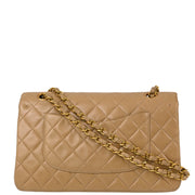 Chanel Beige Lambskin Medium Classic Double Flap Shoulder Bag