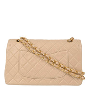 Chanel Beige Lambskin Medium Classic Double Flap Shoulder Bag