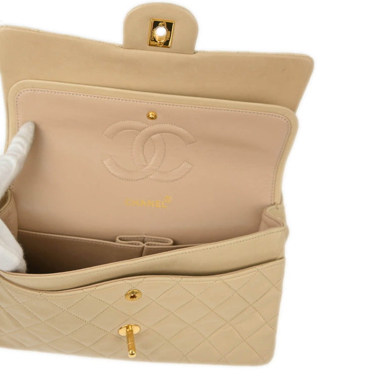 Chanel Beige Lambskin Medium Classic Double Flap Shoulder Bag