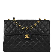 Chanel Black Lambskin Jumbo Classic Flap Shoulder Bag