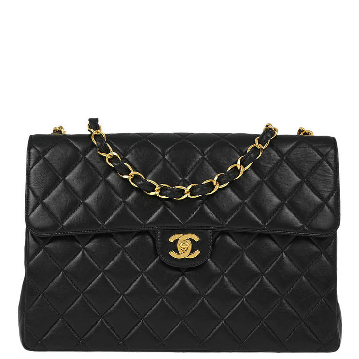 Chanel Black Lambskin Jumbo Classic Flap Shoulder Bag