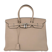 Hermes Gris Tourterelle Taurillon Clemence Birkin 35 Handbag