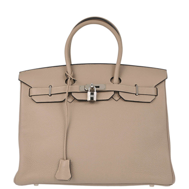 Hermes Gris Tourterelle Taurillon Clemence Birkin 35 Handbag