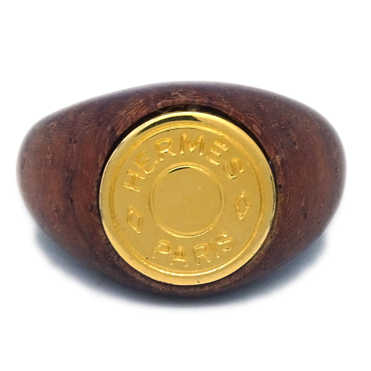 Hermes Bijouterie Fantaisie Wood Ring Brown #51 #11