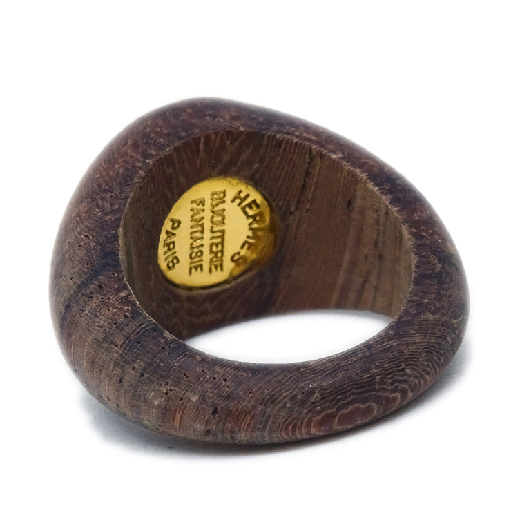 Hermes Bijouterie Fantaisie Wood Ring Brown #51 #11