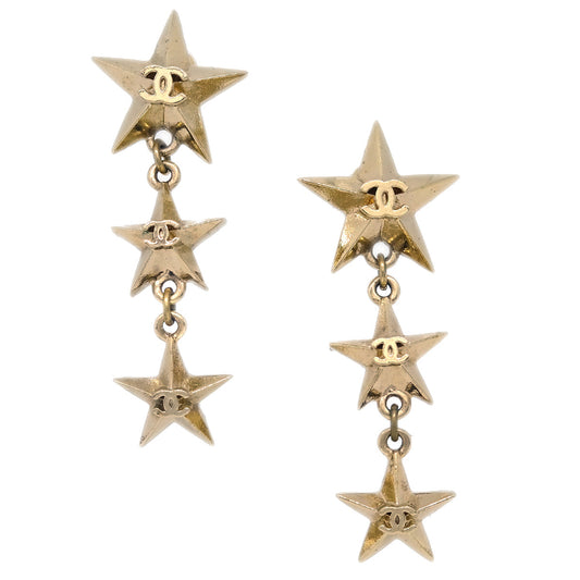 Chanel 2017 Star Dangle Piercing Earrings Gold A17C