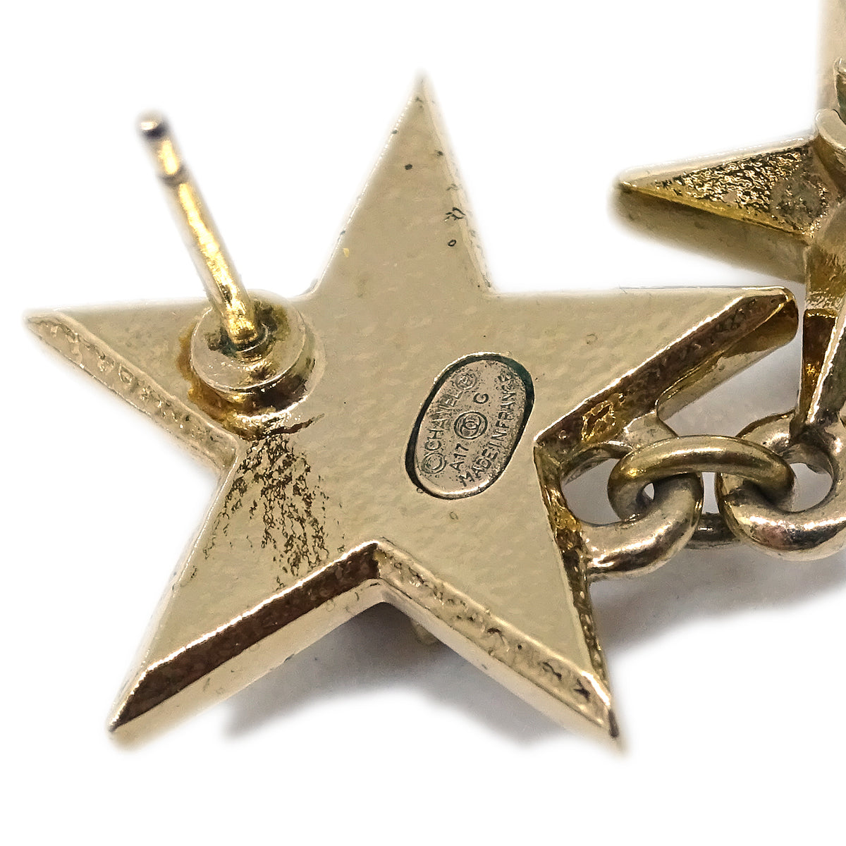 Chanel 2017 Star Dangle Piercing Earrings Gold A17C