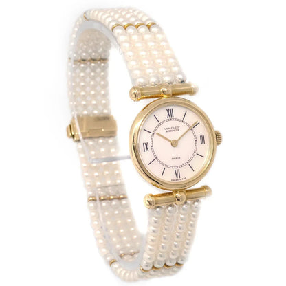 Van Cleef & Arpels Fantasy Round Quartz Watch 18KYG Artificial Pearl