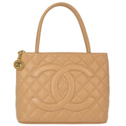 Chanel Beige Caviar Medallion Tote Handbag