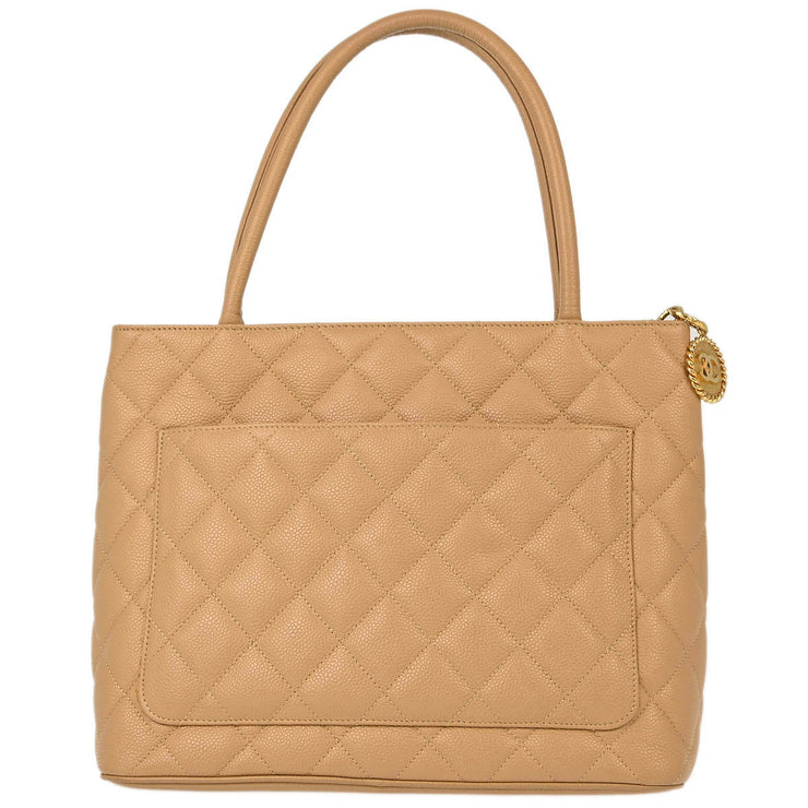 Chanel Beige Caviar Medallion Tote Handbag