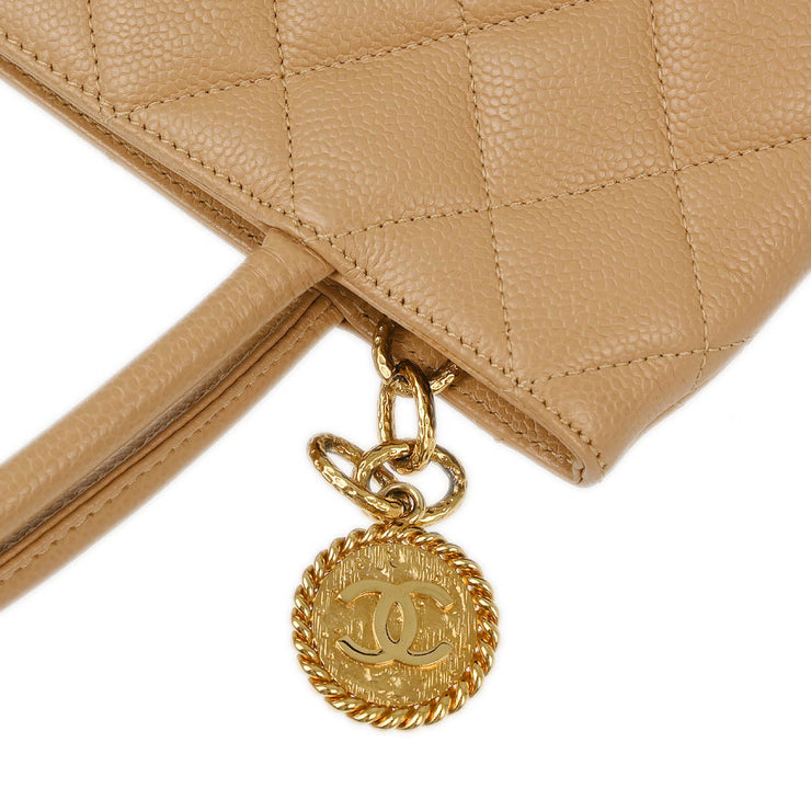 Chanel Beige Caviar Medallion Tote Handbag