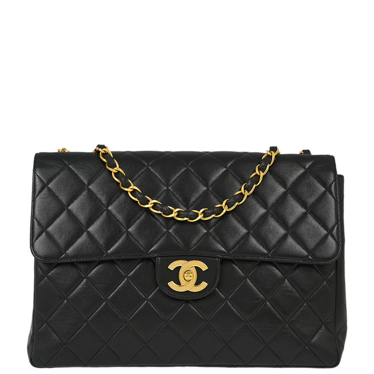 Chanel Black Lambskin Jumbo Classic Flap Shoulder Bag