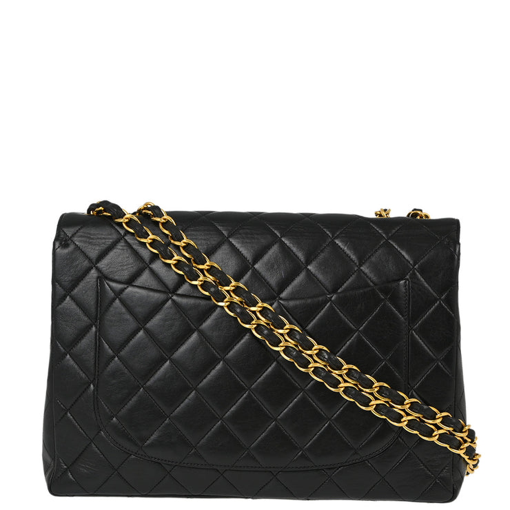 Chanel Black Lambskin Jumbo Classic Flap Shoulder Bag