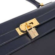 Hermes Navy Box Calf Kelly 40 Sellier 2way Shoulder Handbag