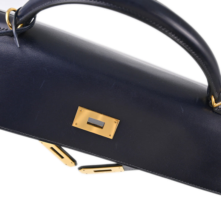 Hermes Navy Box Calf Kelly 40 Sellier 2way Shoulder Handbag