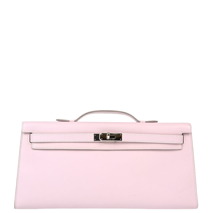 Hermes Rose Dragee Swift Kelly Cut Clutch Handbag