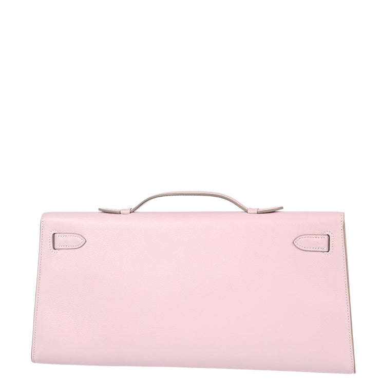 Hermes Rose Dragee Swift Kelly Cut Clutch Handbag