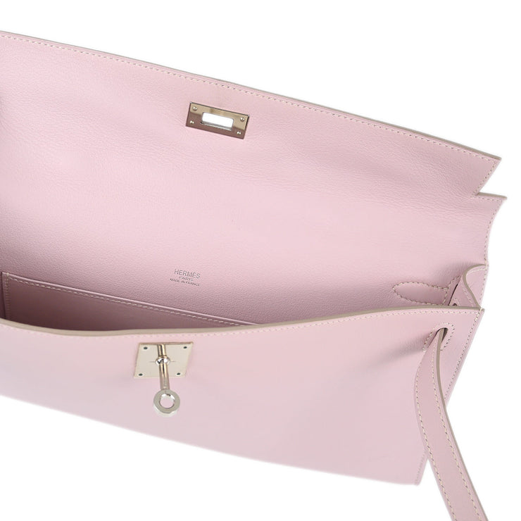 Hermes Rose Dragee Swift Kelly Cut Clutch Handbag