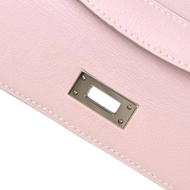 Hermes Rose Dragee Swift Kelly Cut Clutch Handbag