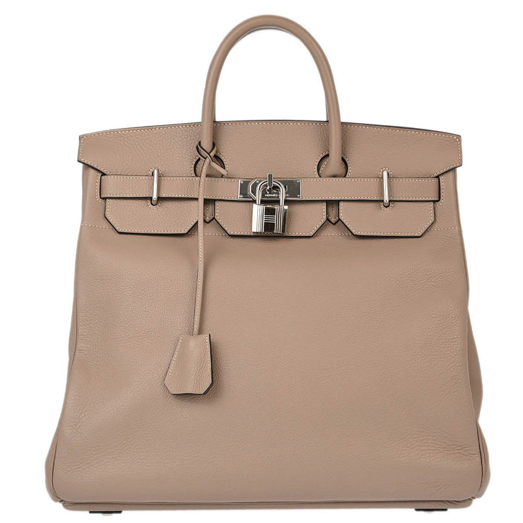 Hermes Tourterelle Taurillon Clemence Haut a Courroies 40 Handbag