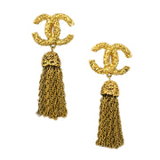 Chanel Fringe Dangle Earrings Clip-On Gold 93A