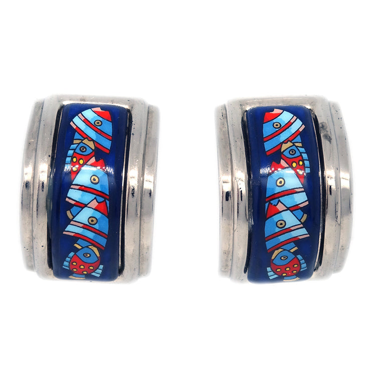 Hermes Silver Enamel Cloisonne Earrings Clip-On