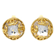 Chanel Gold Button Earrings Clip-On Rhinestone 95A