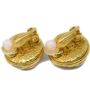 Chanel Gold Button Earrings Clip-On Rhinestone 95A