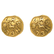 Chanel Lion Button Earrings Clip-On Gold 23