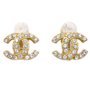 Chanel Gold CC Earrings Rhinestone Clip-On 02A