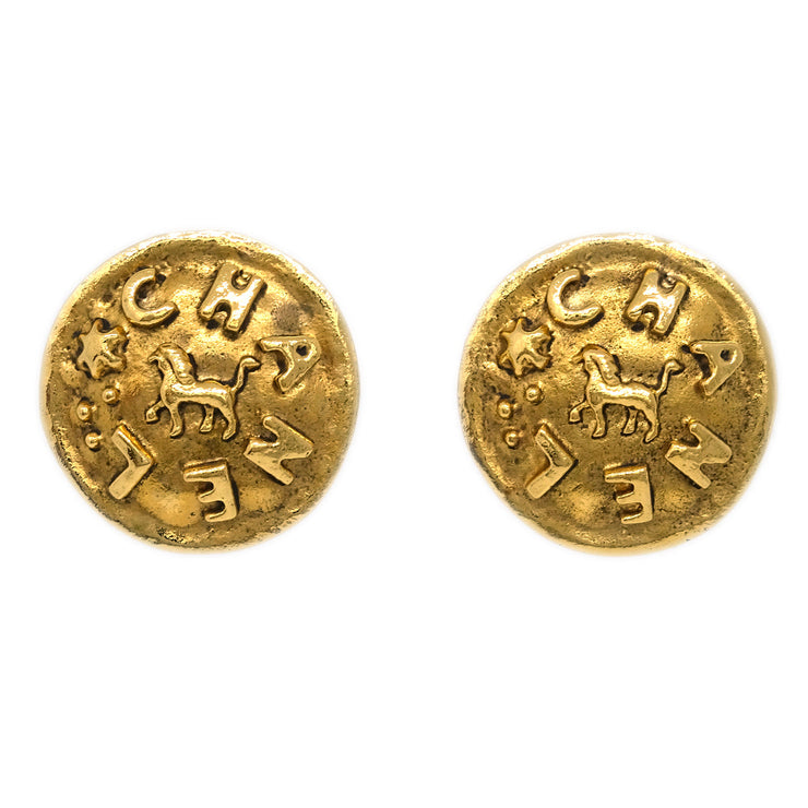 Chanel Lion Button Earrings Clip-On Gold 23