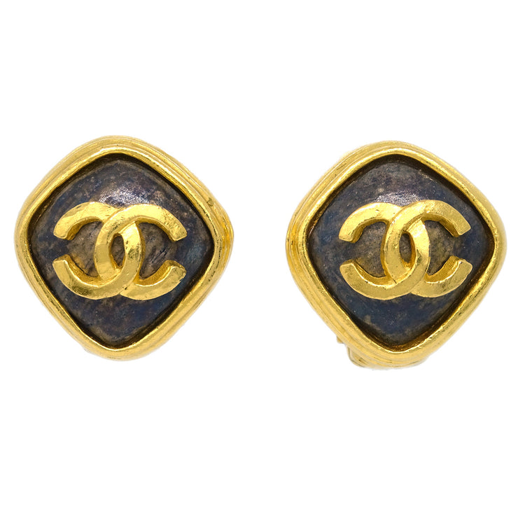 Chanel Rhombus Stone Earrings Clip-On Gold 97A