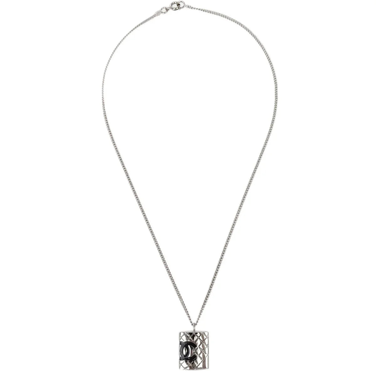 Chanel Cambon Ligne Chain Necklace Pendant Silver 05C