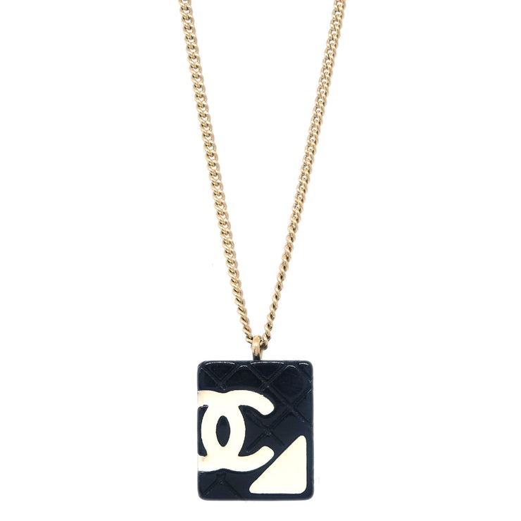 Chanel Cambon Ligne Chain Necklace Pendant Gold Black 05C