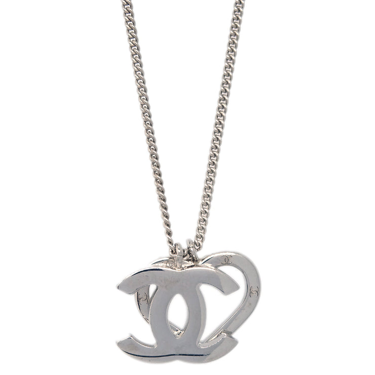 Chanel Heart Silver Chain Pendant Necklace 04P