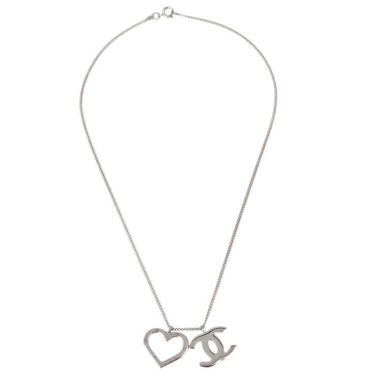 Chanel Heart Silver Chain Pendant Necklace 04P