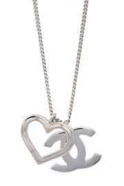 Chanel Heart Silver Chain Pendant Necklace 04P