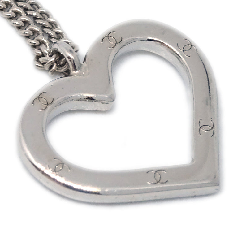 Chanel Heart Silver Chain Pendant Necklace 04P