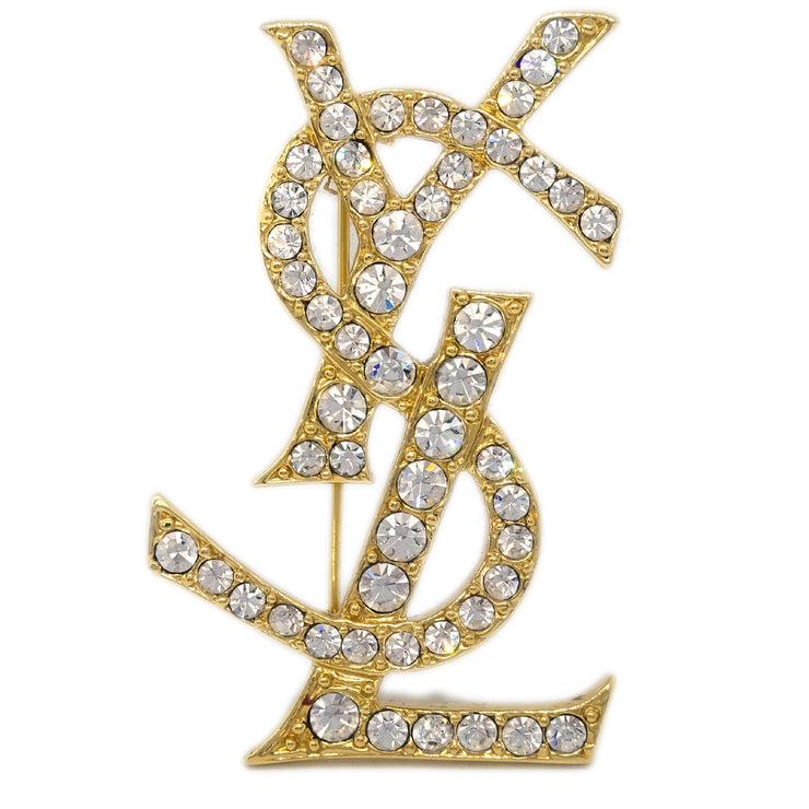 Yves Saint Laurent Brooch Pin Rhinestone Gold