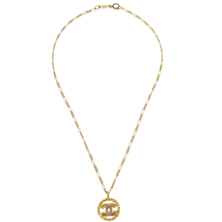 Chanel Pendant Necklace Rhinestone Gold 3438/1982