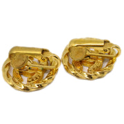 Chanel Gold Button Earrings Clip-On Rhinestone 2137