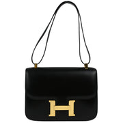 Hermes Black Box Calf Constance 23 Guilloche Shoulder Bag